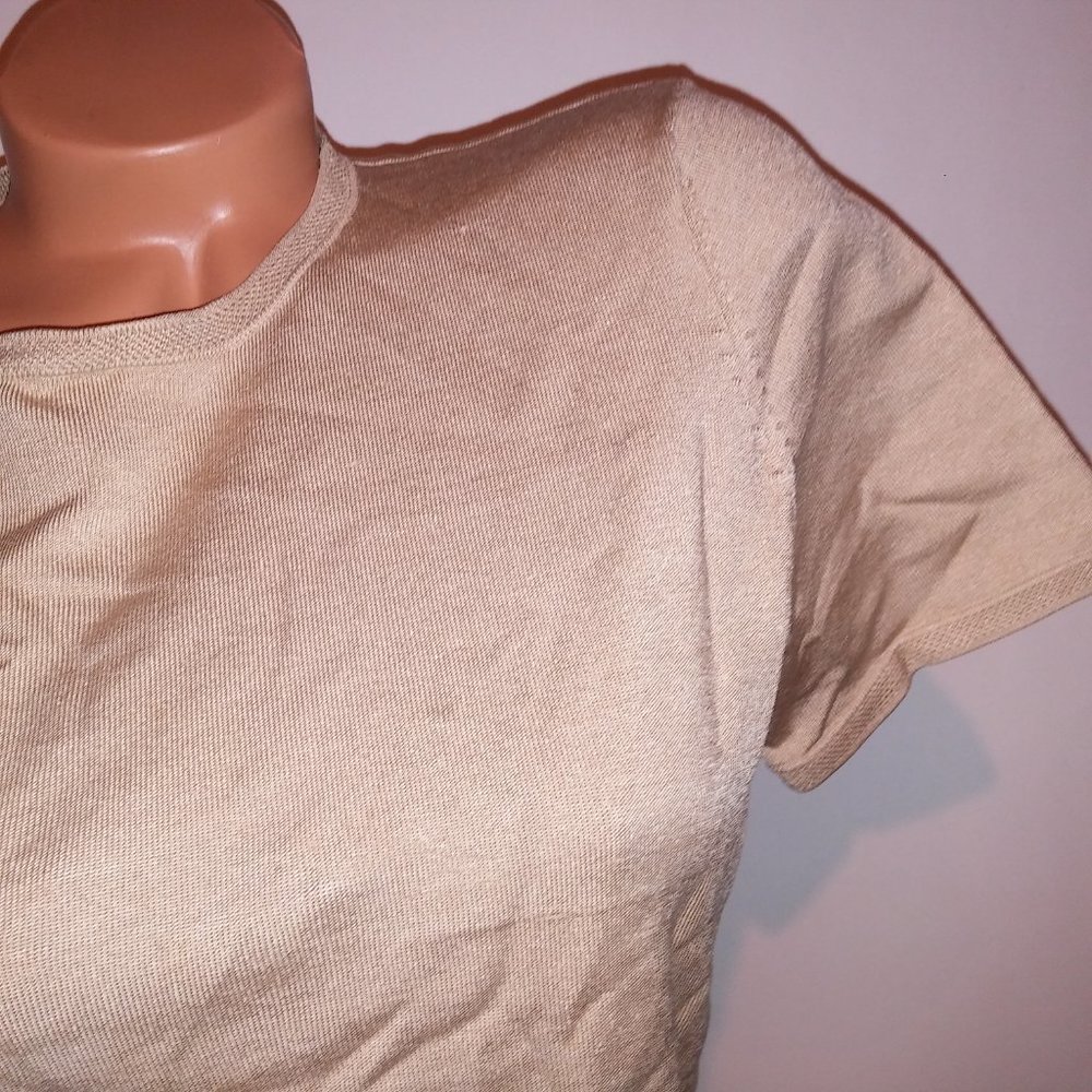 Pendleton Sweater Xl Solid Beige Short Sleeve Cre… - image 4